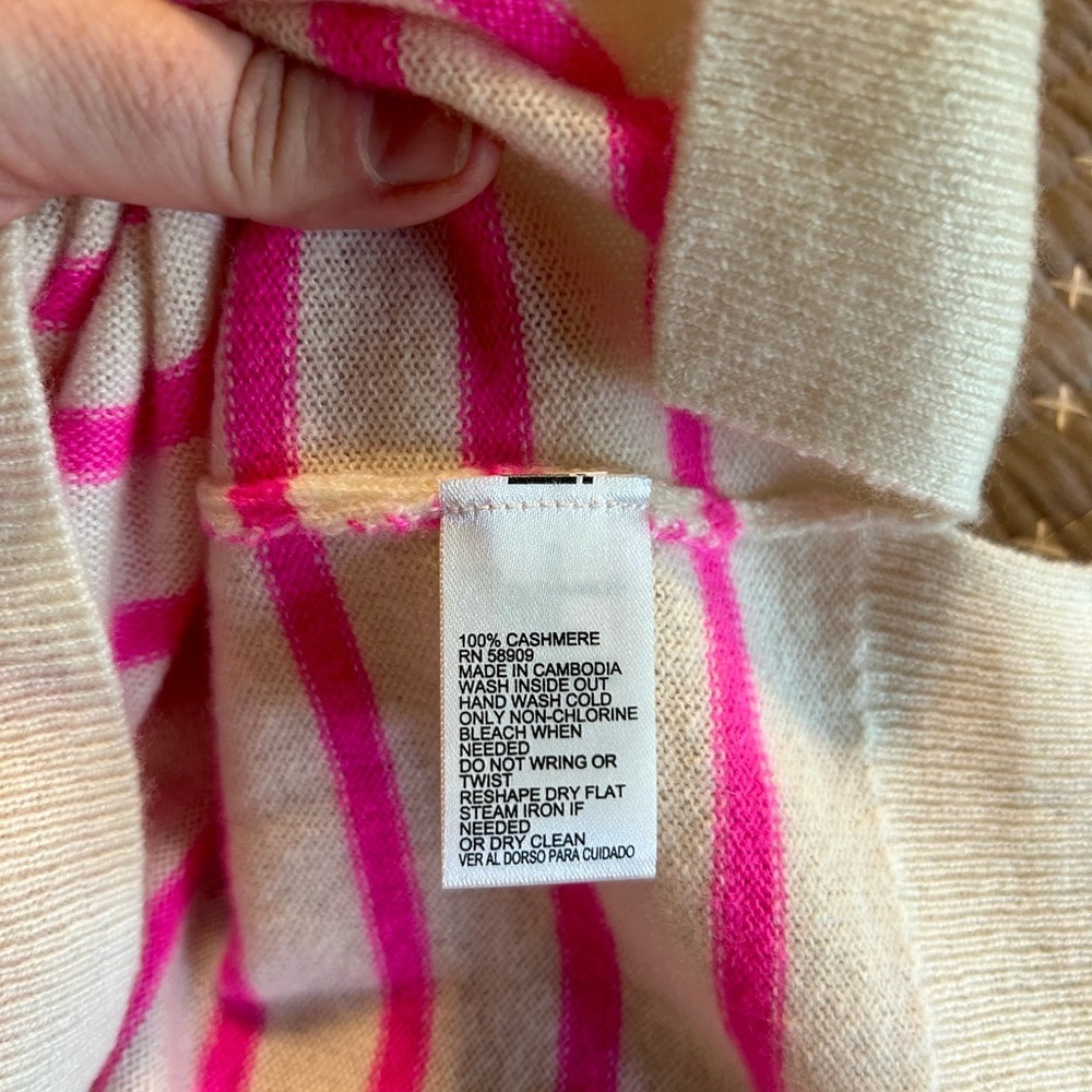 ANTONIO MELANI Women’s Cream and Pink Striped Cashmere Sweater Size XL - Picture 7 of 8